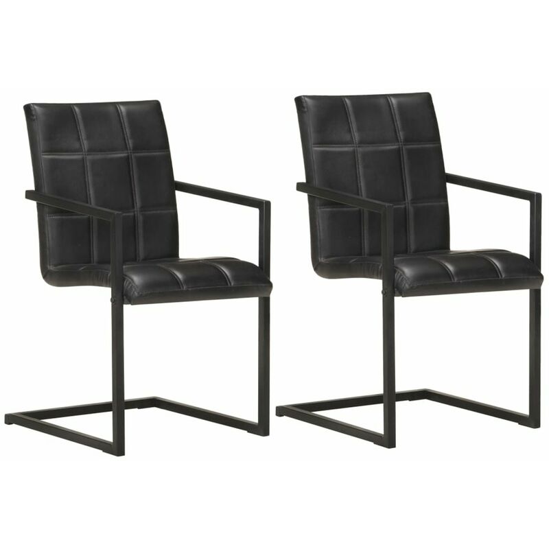 

Happyshopping - Sillas voladizas de comedor 2 unidades cuero autentico negro