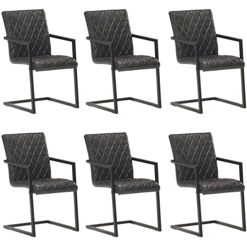

Sillas Voladizas de Comedor Cuero Auténtico 6 Unidades Negro - Negro - Vidaxl
