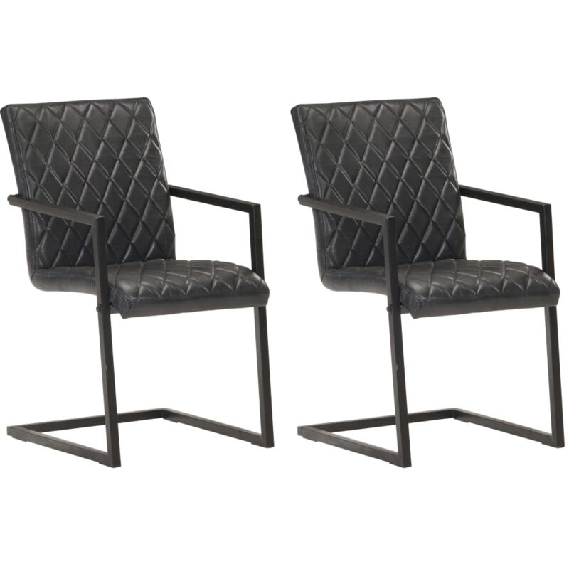 

vidaXL Sillas Voladizas de Comedor Cuero Auténtico 2 Unidades Negro - Negro