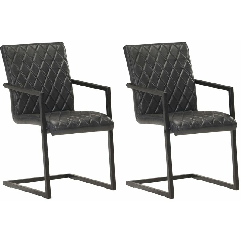 

Sillas voladizas de comedor 2 unidades cuero auténtico negro - Negro