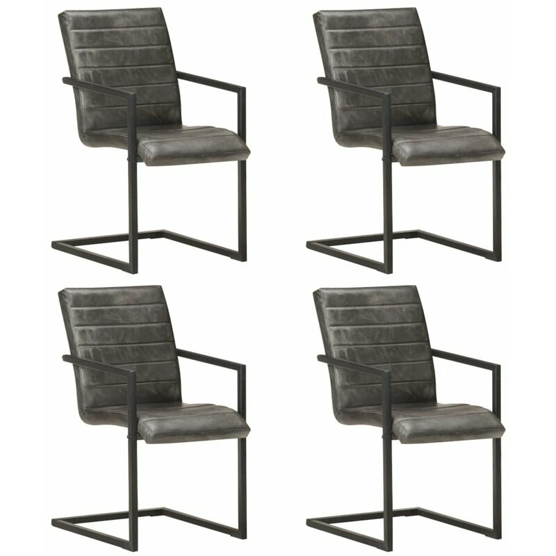 

Happyshopping - Sillas voladizas de comedor 4 unidades cuero autentico gris