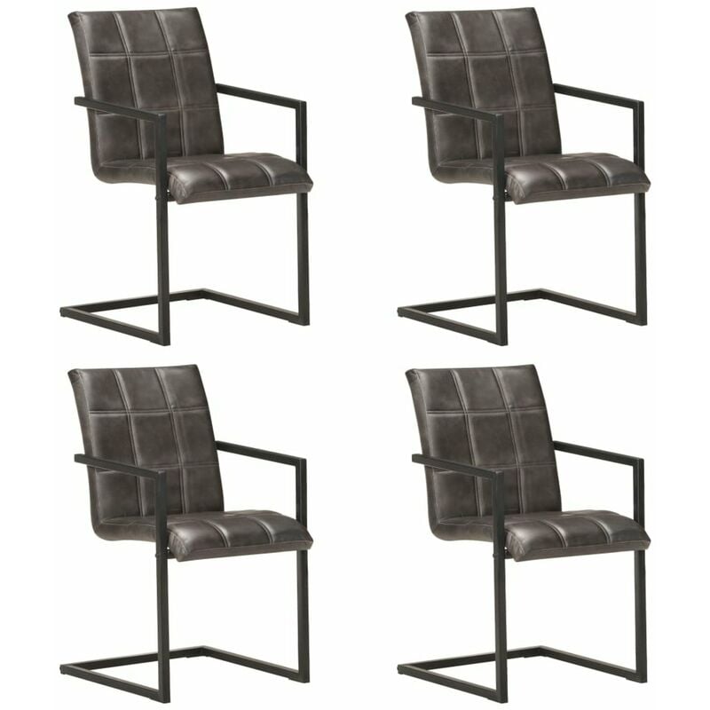 

Happyshopping - Sillas voladizas de comedor 4 unidades cuero autentico gris