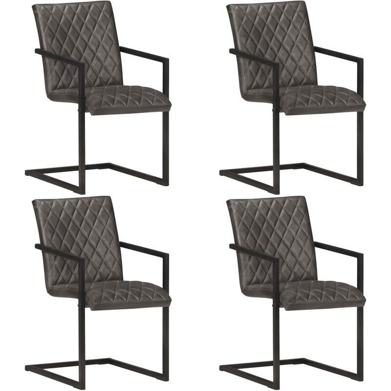 

Sillas voladizas de comedor 4 unidades cuero auténtico gris