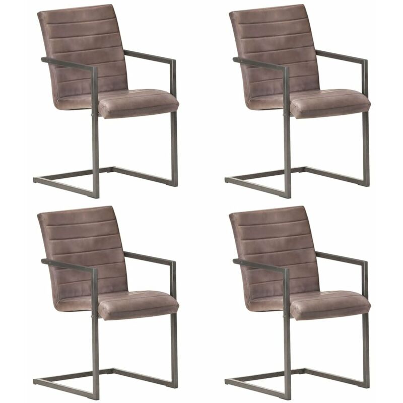 

Happyshopping - Sillas voladizas de comedor 4 unidades cuero autentico marron