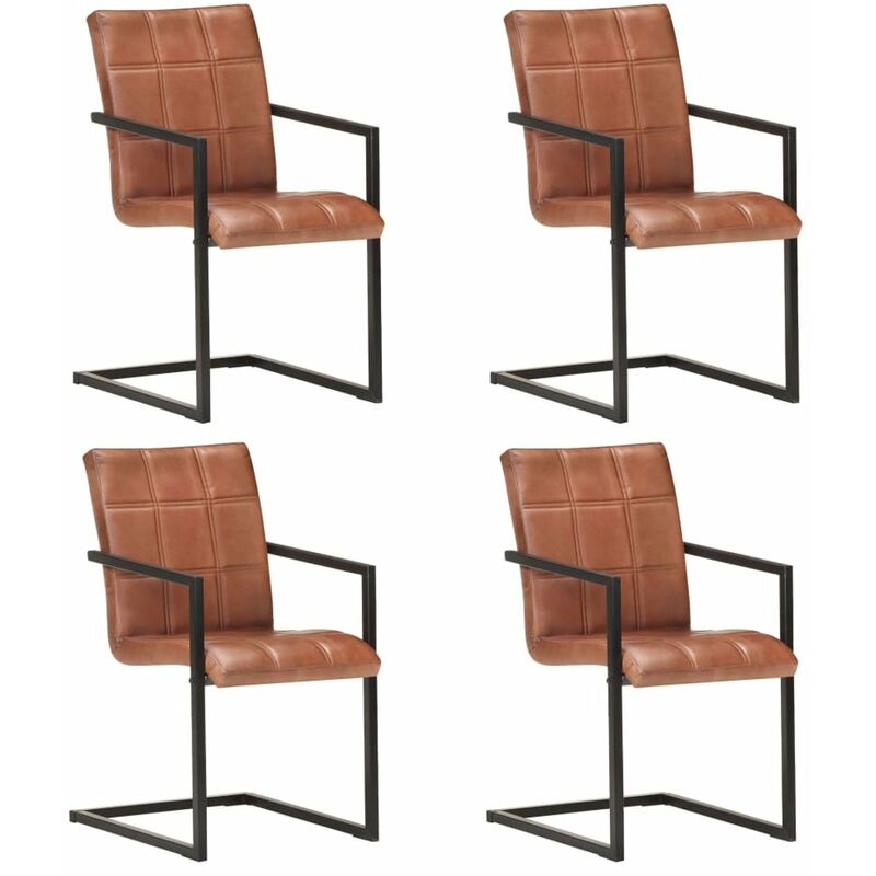 

Happyshopping - Sillas voladizas de comedor 4 unidades cuero autentico marron