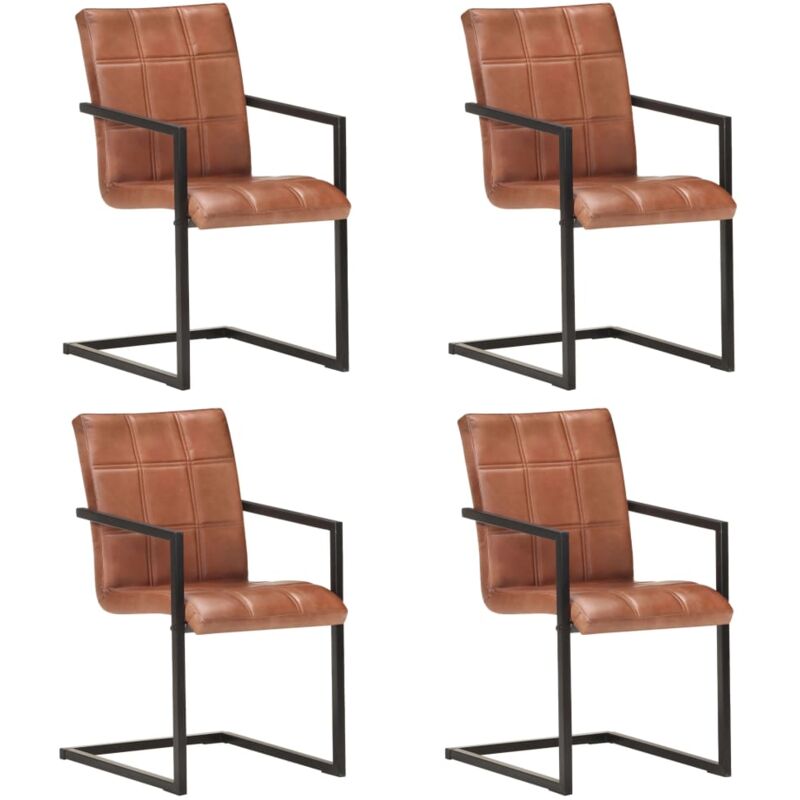 

vidaXL Sillas voladizas de comedor 4 unidades cuero auténtico marrón - Marrón