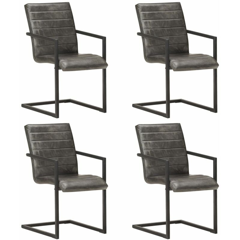 

Youthup - Sillas voladizas de comedor 4 unidades cuero auténtico gris - Gris