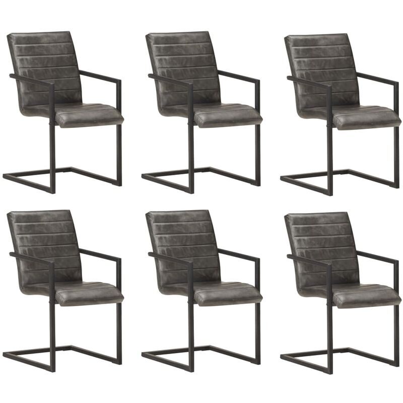 

Sillas voladizas de comedor 6 unidades cuero auténtico gris - Gris - Vidaxl