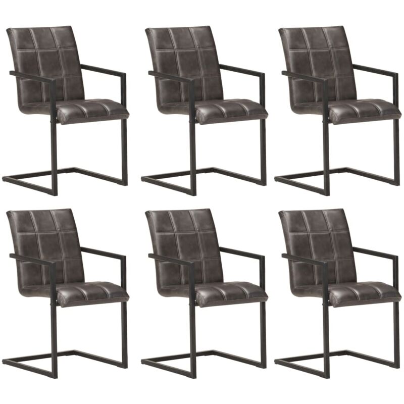 

Sillas voladizas de comedor 6 unidades cuero auténtico gris - Gris - Vidaxl