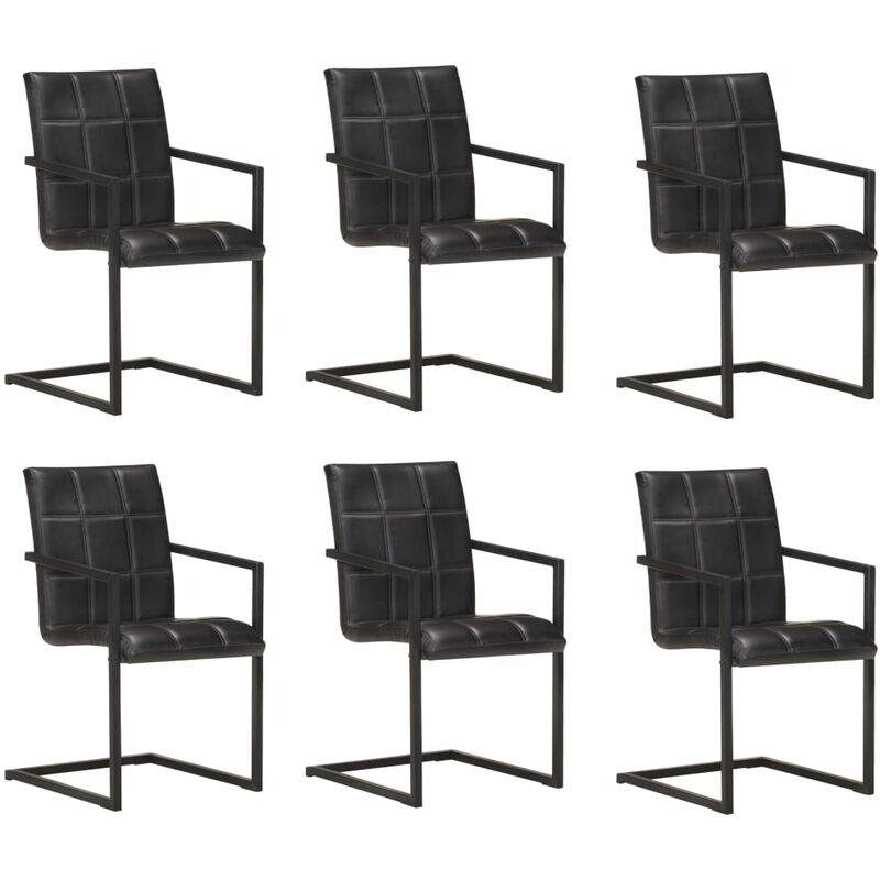

Sillas voladizas de comedor 6 unidades cuero auténtico negro