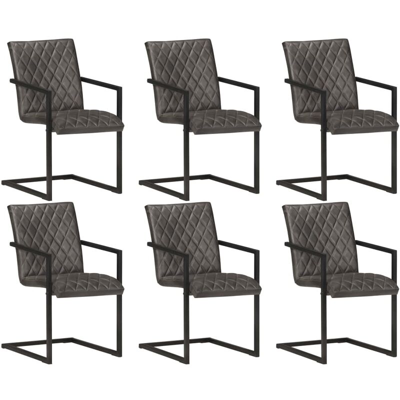 

Sillas voladizas de comedor 6 unidades cuero auténtico gris - Gris