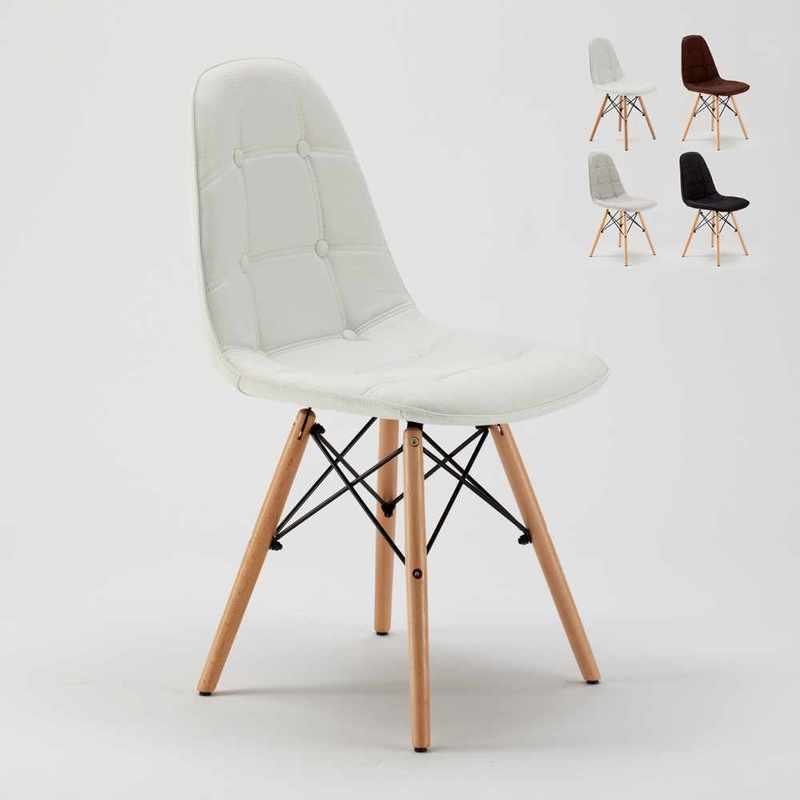 

Sillas Wooden Eiffel Acolchadas y Bordadas para Bar y Cocina Chester | Blanco