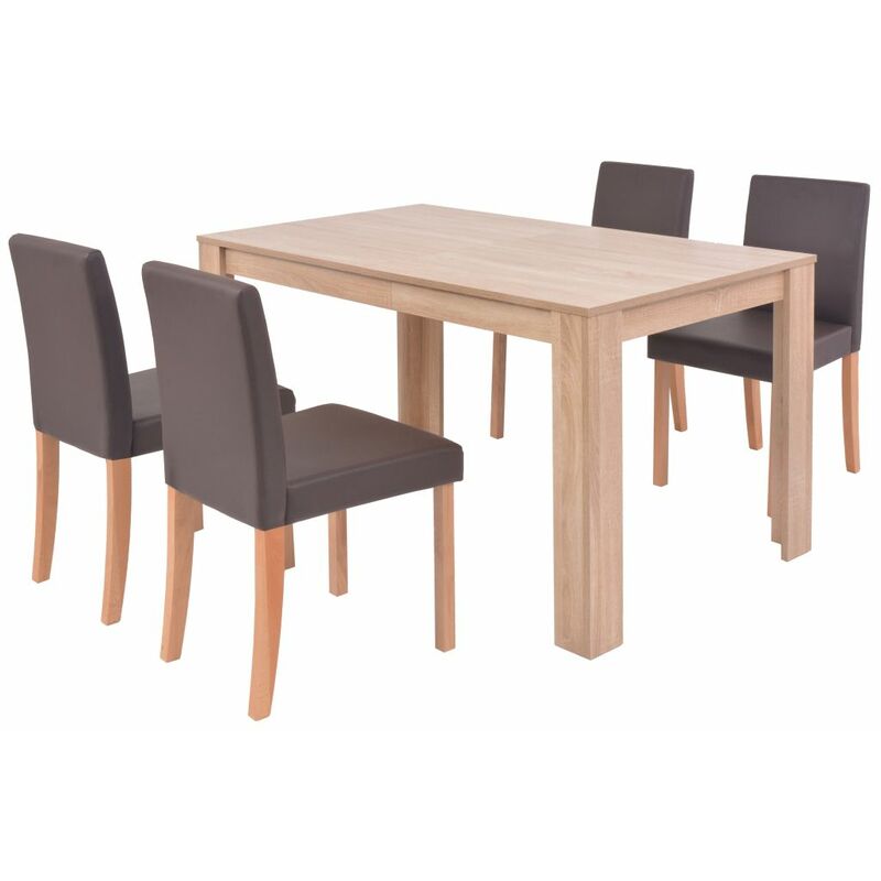 

Happyshopping - Sillas y mesa de comedor 5 pzas roble y cuero artificial marron