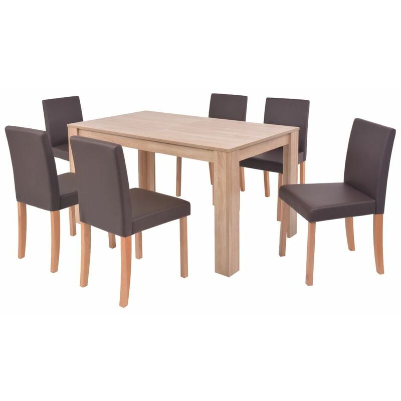 

Sillas y mesa de comedor 7 pzas roble y cuero artificial marron