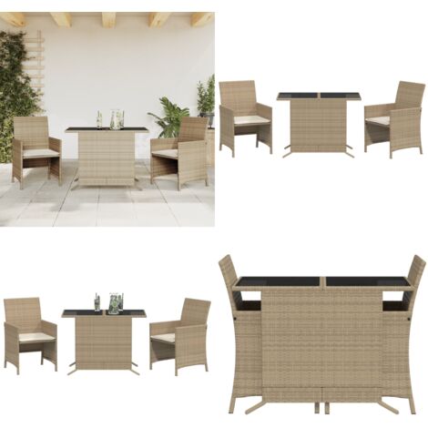 Sillas y mesita de jardín 3 piezas ratán sintético cojín beige - Mesa de jardín - Cojín de asiento
