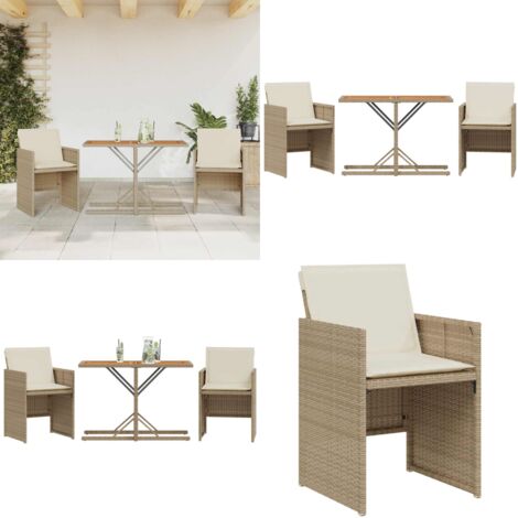 Sillas y mesita de jardín 3 piezas ratán sintético cojín beige - Mesa de jardín - Cojines para sillas