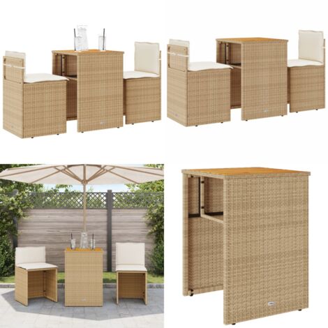 Sillas y mesita de jardín 3 piezas ratán sintético cojín beige - Mesa de jardín - Cojines para sillas