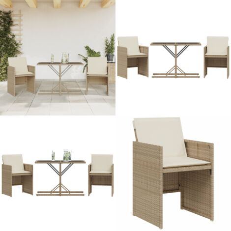 Sillas y mesita de jardín 3 piezas ratán sintético cojín beige - Mesa de jardín - Cojines para sillas