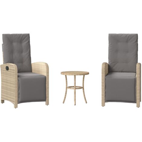 Sillas y mesita de jardín 3 piezas ratán sintético cojín beige vidaXL