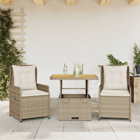 Sillas y mesita de jardín 3 piezas ratán sintético cojín beige vidaXL