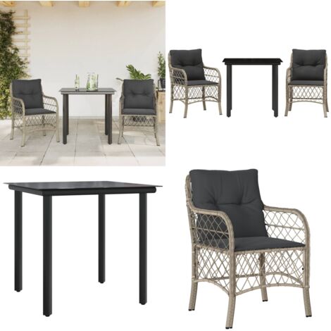 Sillas y mesita de jardín 3 piezas ratán sintético cojín gris - Mesita de jardín - Muebles de exterior