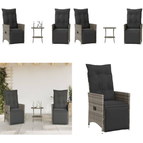 Sillas y mesita de jardín con cojines 3 piezas ratán PE gris - Mesa de jardín - Cojín de asiento