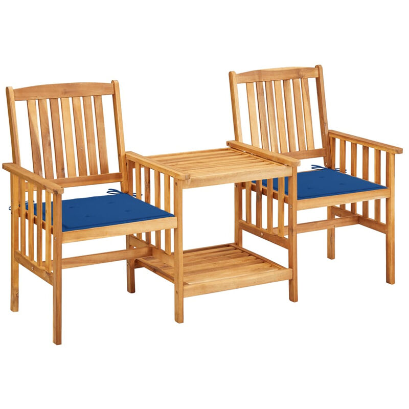 

Sillas y mesita de jardin con cojines madera maciza acacia