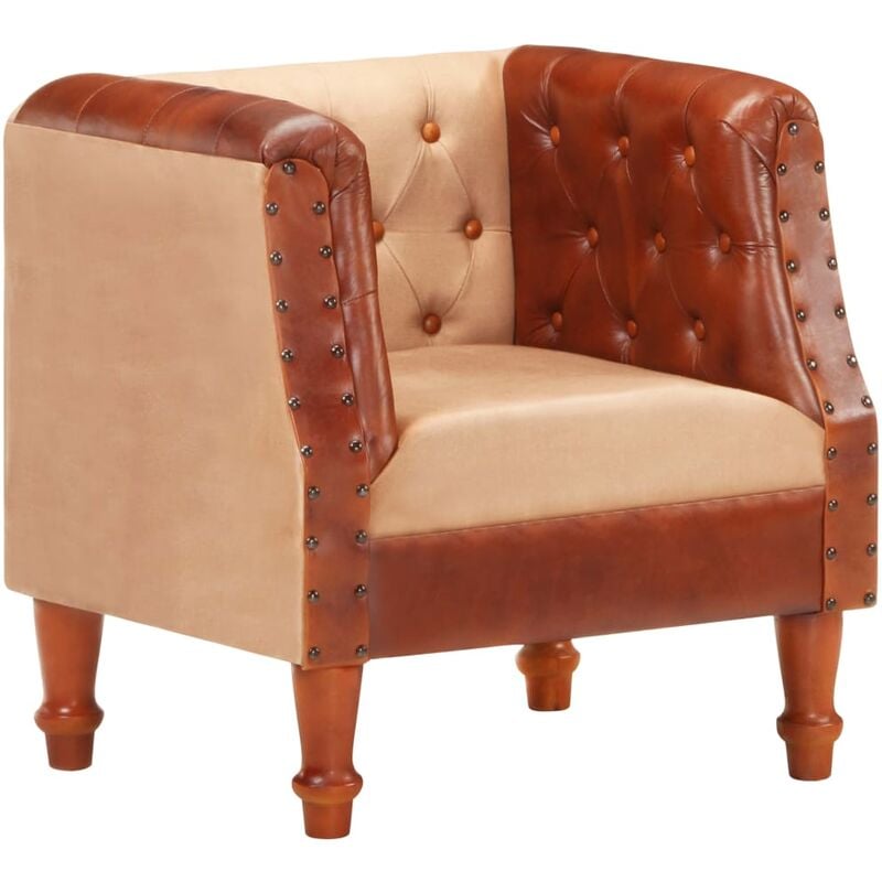 

Sillón cúbico de cuero auténtico y madera maciza mango marrón - Marrón