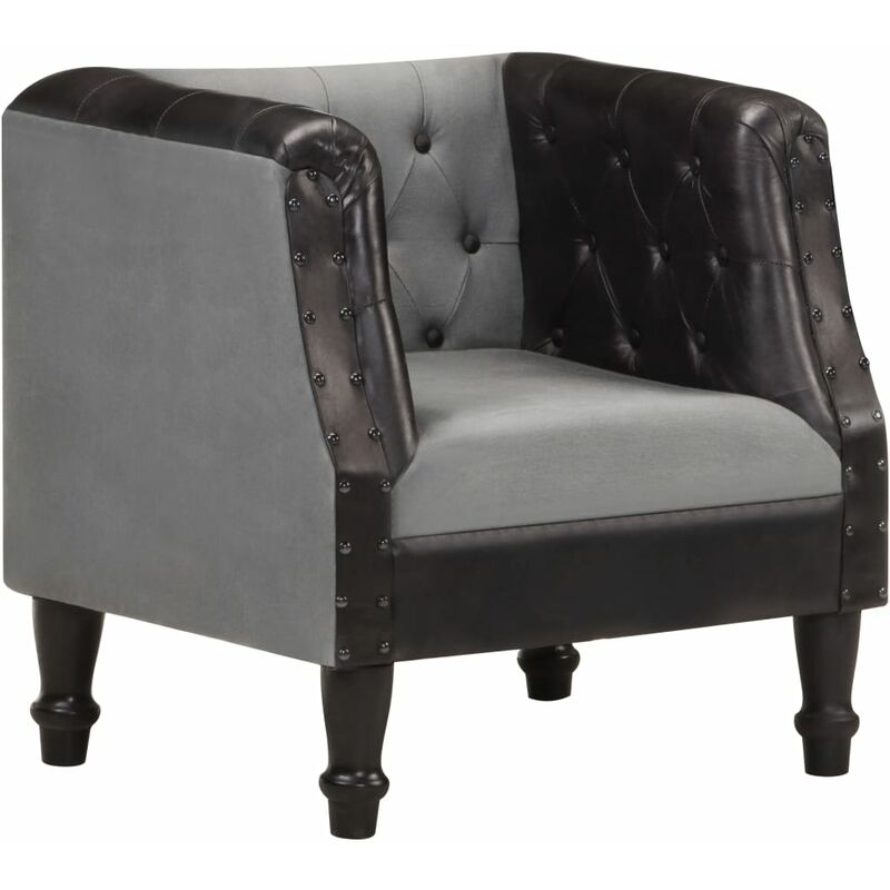 

Sillón cúbico de cuero auténtico y madera maciza mango negro - Negro
