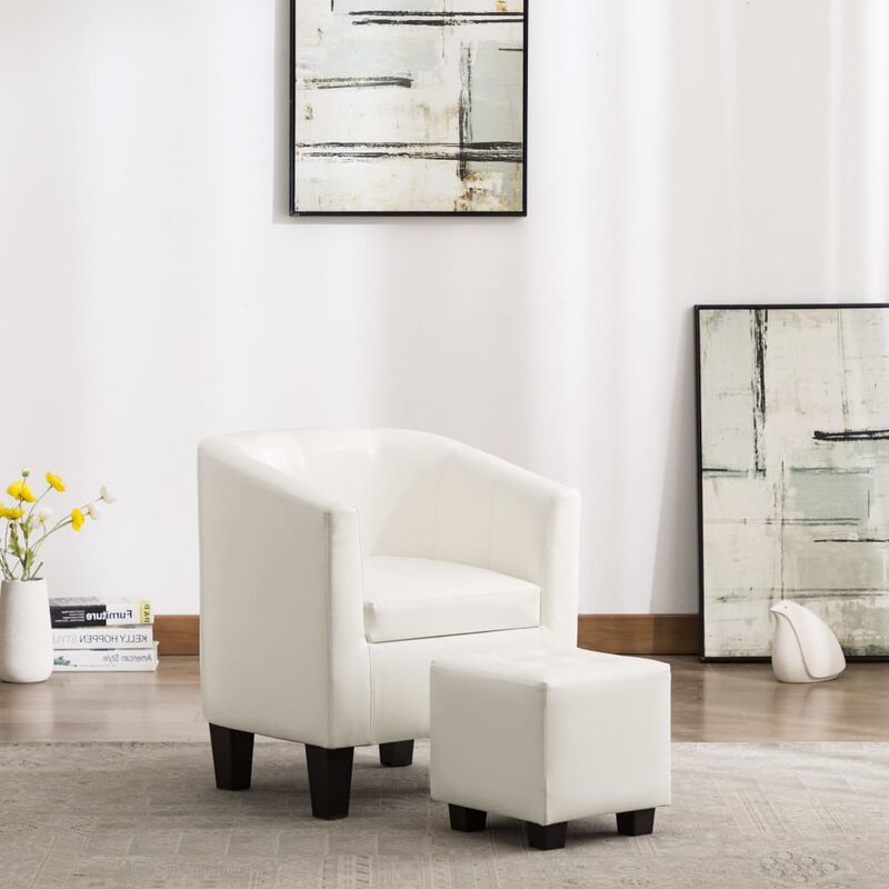 

Sillón con diseño de cubo con reposapiés cuero sintético blanco - Blanco