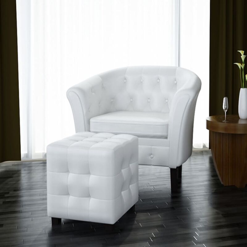 

Sillón con diseño de cubo con reposapiés cuero sintético blanco - Blanco