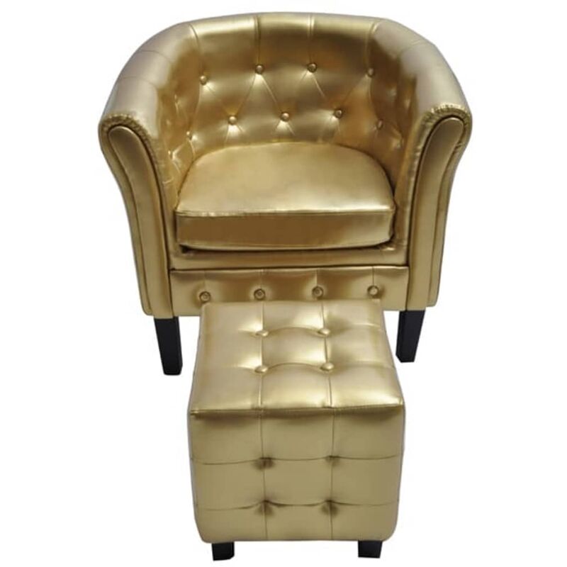 

Sillón con diseño de cubo con reposapiés cuero sintético dorado - Oro