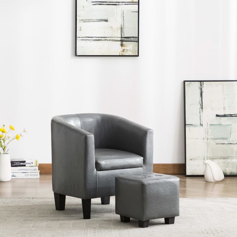 

Sillón con diseño de cubo con reposapiés cuero sintético gris - Gris