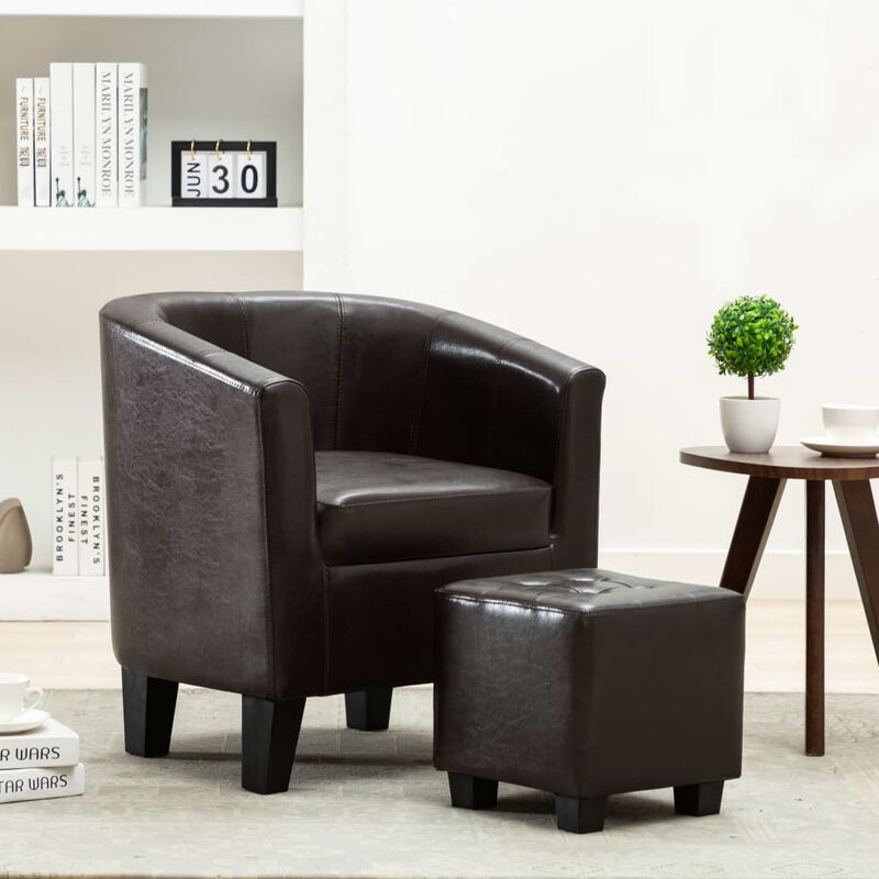 

Sillón con diseño de cubo con reposapiés cuero sintético marrón - Marrón