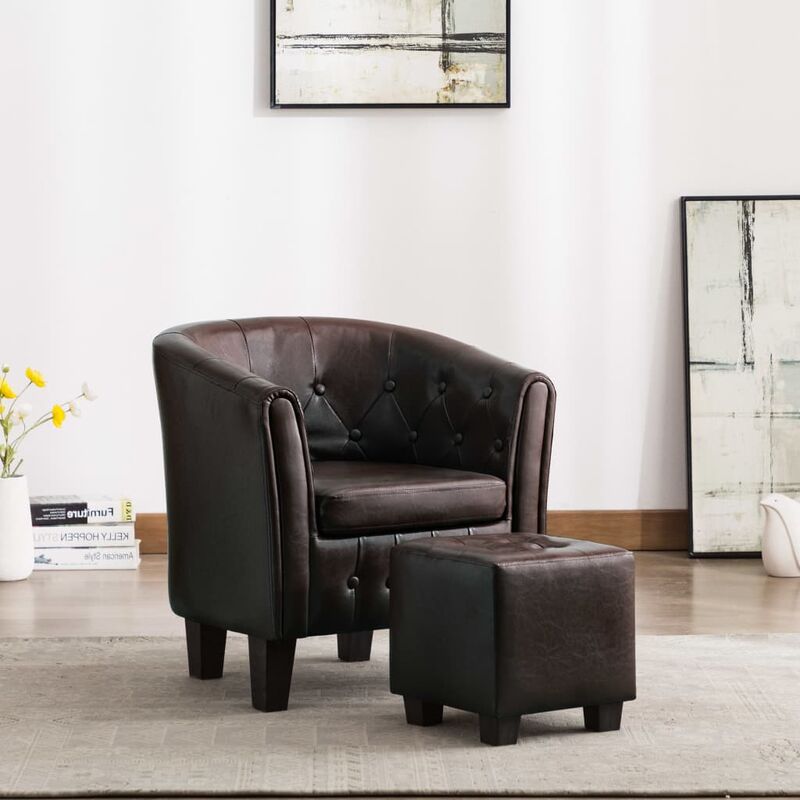 

Sillón con diseño de cubo con reposapiés cuero sintético marrón - Marrón