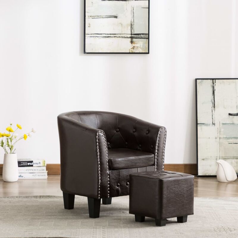 

Sillón con diseño de cubo con reposapiés cuero sintético marrón - Marrón