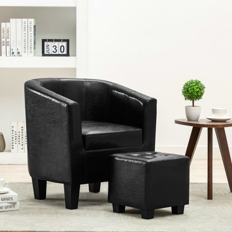 

Sillón con diseño de cubo con reposapiés cuero sintético negro - Negro