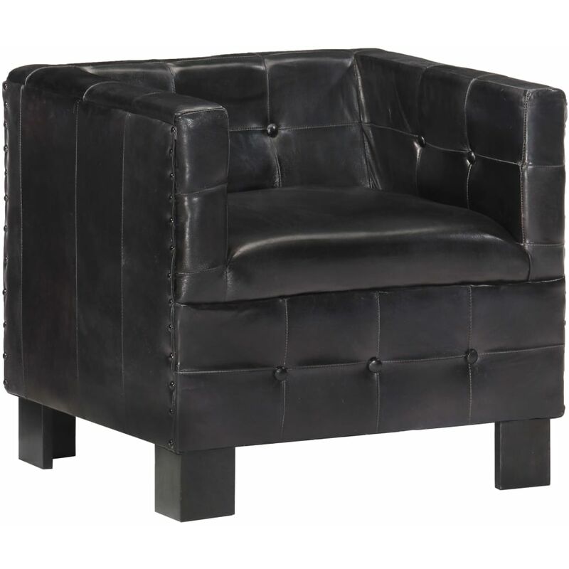 

Sillón con diseño de cubo cuero auténtico negro - Negro