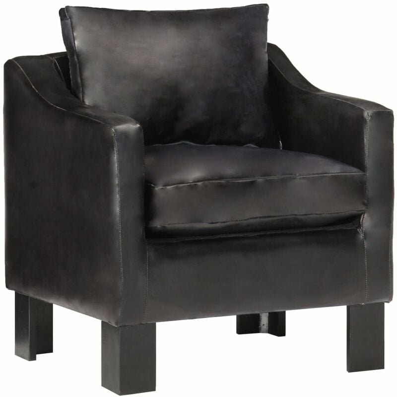 

Sillón con diseño de cubo cuero auténtico negro - Negro