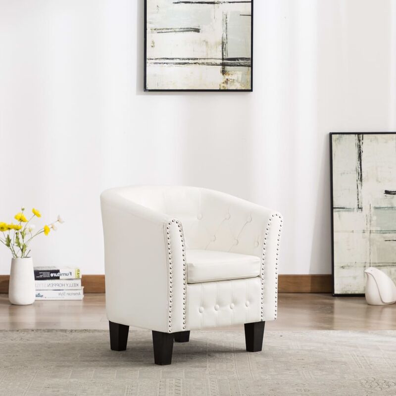 

Sillón con diseño de cubo cuero sintético blanco - Blanco