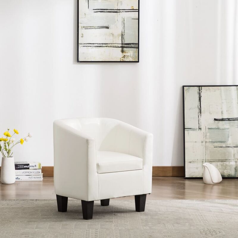 

Sillón con diseño de cubo cuero sintético blanco - Blanco