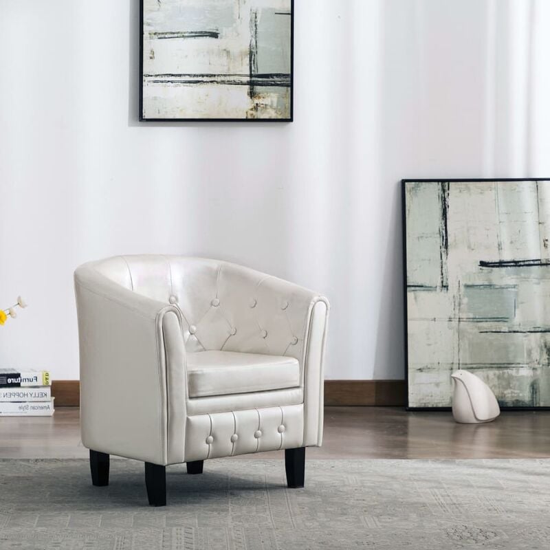 

Sillón con diseño de cubo cuero sintético blanco - Blanco