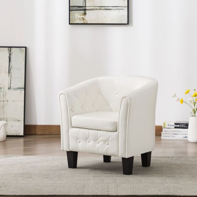 

Sillón con diseño de cubo cuero sintético blanco - Blanco