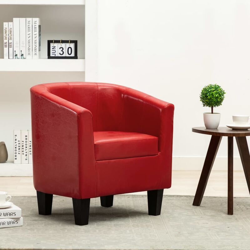 

Sillón con diseño de cubo cuero sintético rojo - Rojo