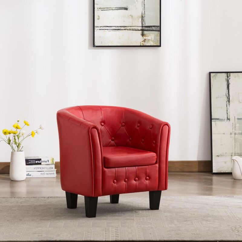 

Sillón con diseño de cubo cuero sintético rojo - Rojo