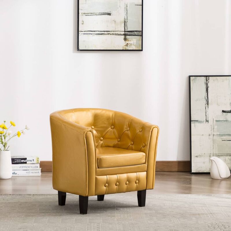 

Sillón con diseño de cubo de cuero sintético dorado - Oro