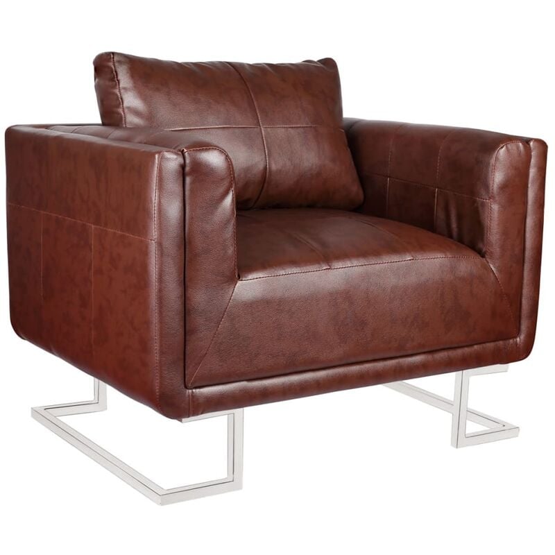 

Sillón con patas cromadas y cuero artificial marrón - Marrón
