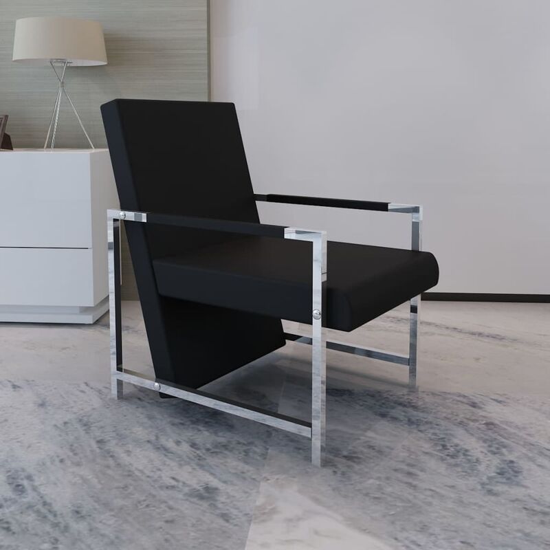 

Sillón con patas cromadas y cuero artificial negro - Negro