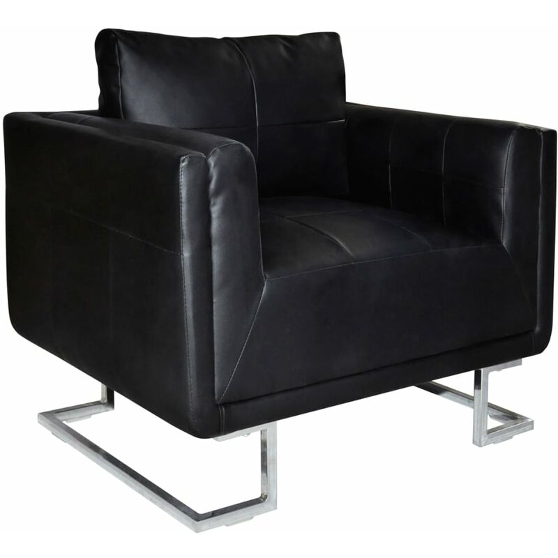 

Sillón con patas cromadas y cuero artificial negro - Negro