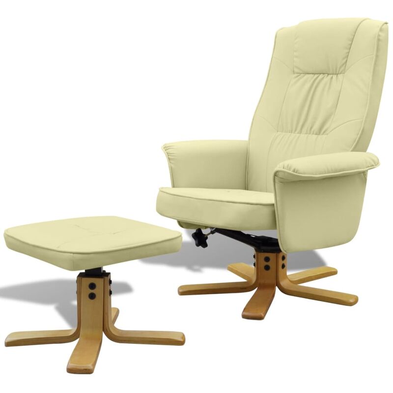

Sillón con reposapiés cuero sintético blanco crema - Crema